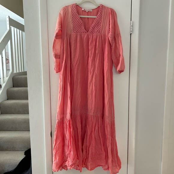 Orange and Pink Ruffled Tiered Sundress with Bishop Sleeves - Picture 3 of 9